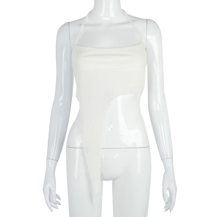 Damer asymmetrisk Crop-Top med fint ribbmönster och djup halsringning Mirla-Eva Jonsson