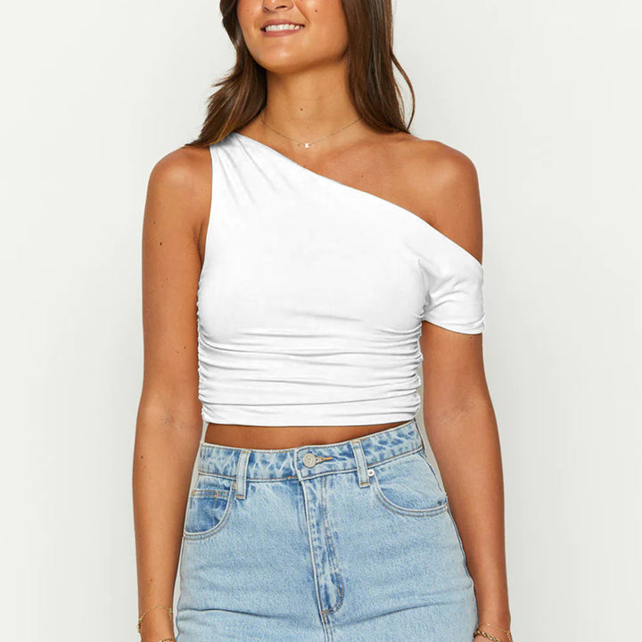 Damer asymmetrisk Crop-Top med rynkor Mirla-Eva Jonsson