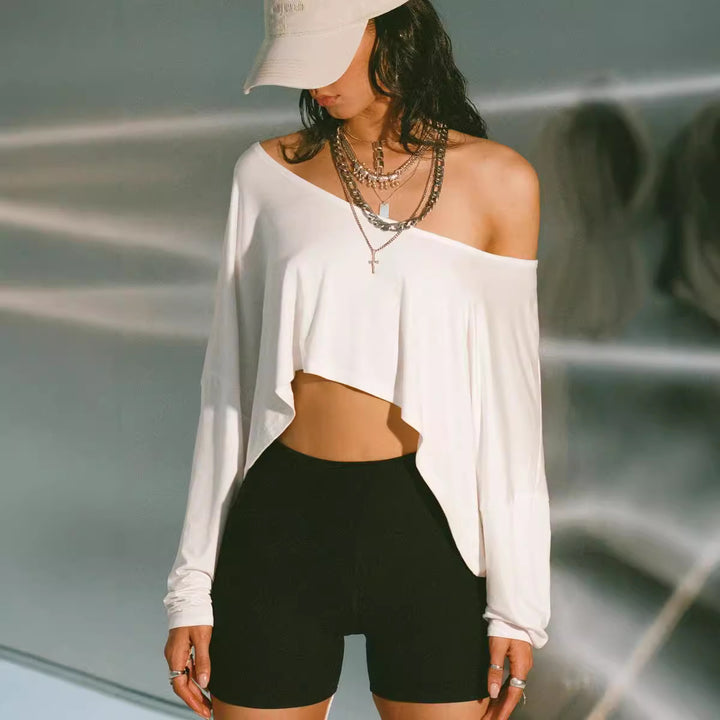 Damer asymmetrisk Crop-top med avslappnad passform och mjukt material Mirla-Eva Jonsson