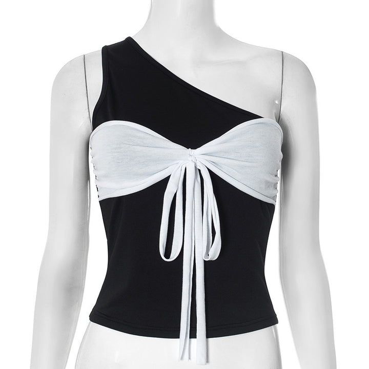Damer asymmetrisk Crop-top med eleganta inlindningsdetaljer Mirla-Eva Jonsson