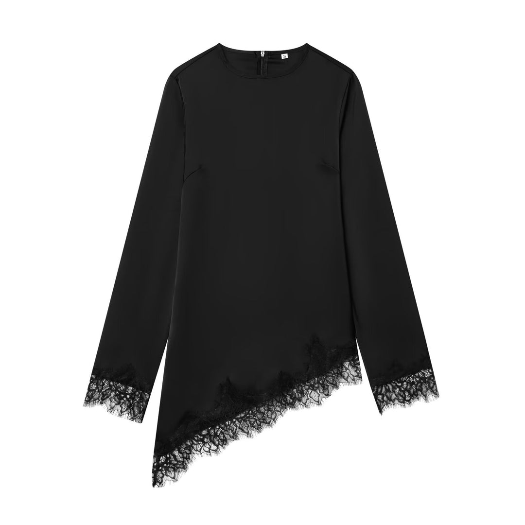 Damer asymmetrisk blusenshirt med spetsdekoration Mirla-Eva Jonsson