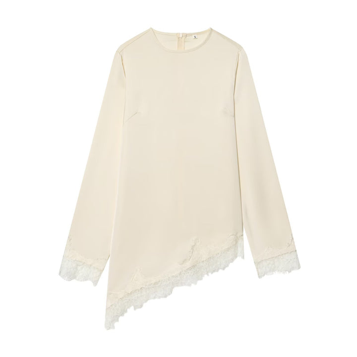 Damer asymmetrisk blusenshirt med spetsdekoration Mirla-Eva Jonsson