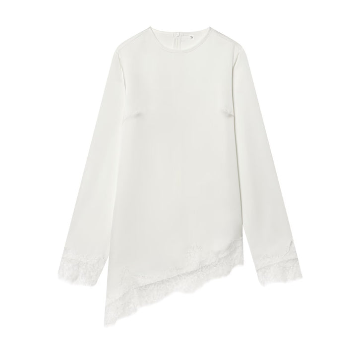 Damer asymmetrisk blusenshirt med spetsdekoration Mirla-Eva Jonsson