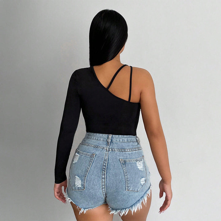 Damer asymmetrisk bodysuit med långa ärmar och sofistikerad utskärning Mirla-Eva Jonsson