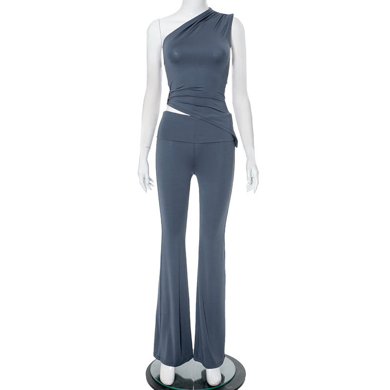 Damer asymmetrisk jumpsuit med dekorativ omtagningslook och mjukt, stretchigt material Mirla-Eva Jonsson