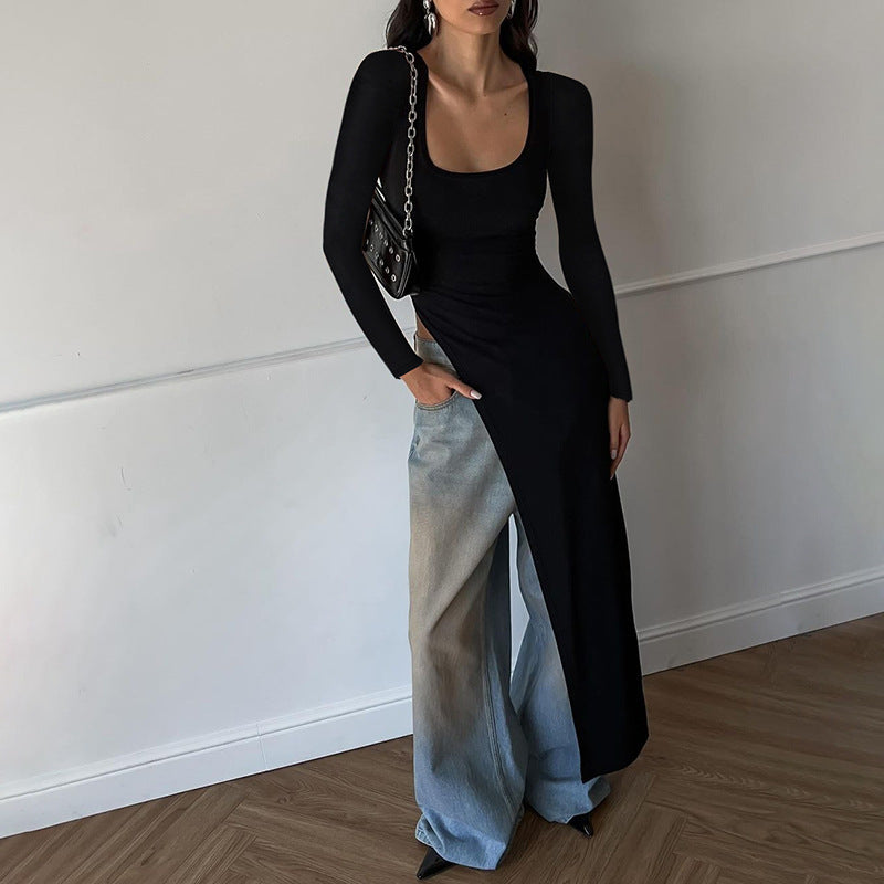 Damer asymmetrisk långärmad fashionklänning Eva Jonsson-Eva Jonsson