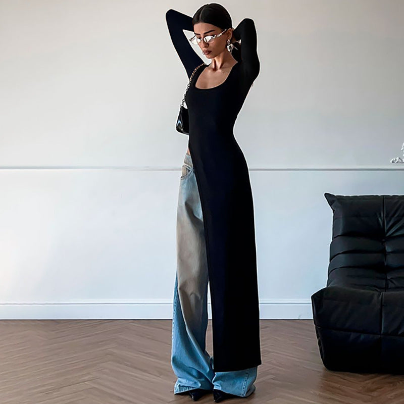 Damer asymmetrisk långärmad fashionklänning Eva Jonsson-Eva Jonsson