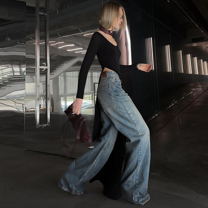 Damer asymmetrisk långärmad fashionklänning Eva Jonsson-Eva Jonsson