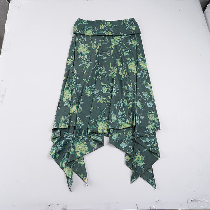 Damer asymmetrisk maxi kjol med blommiga accenter och elastisk midja Mirla-Eva Jonsson