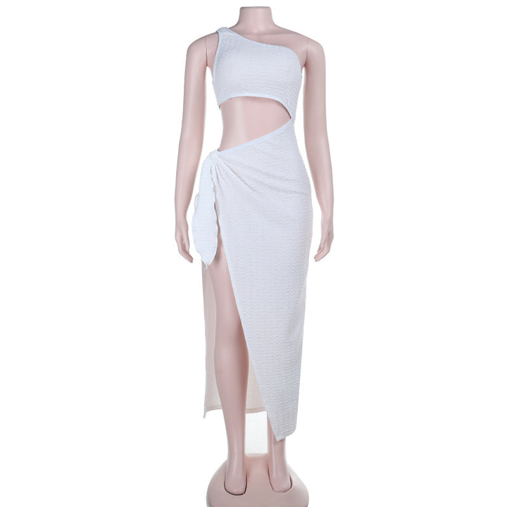 Damer asymmetrisk maxiklänning med cut-out och knytdesign Mirla-Eva Jonsson