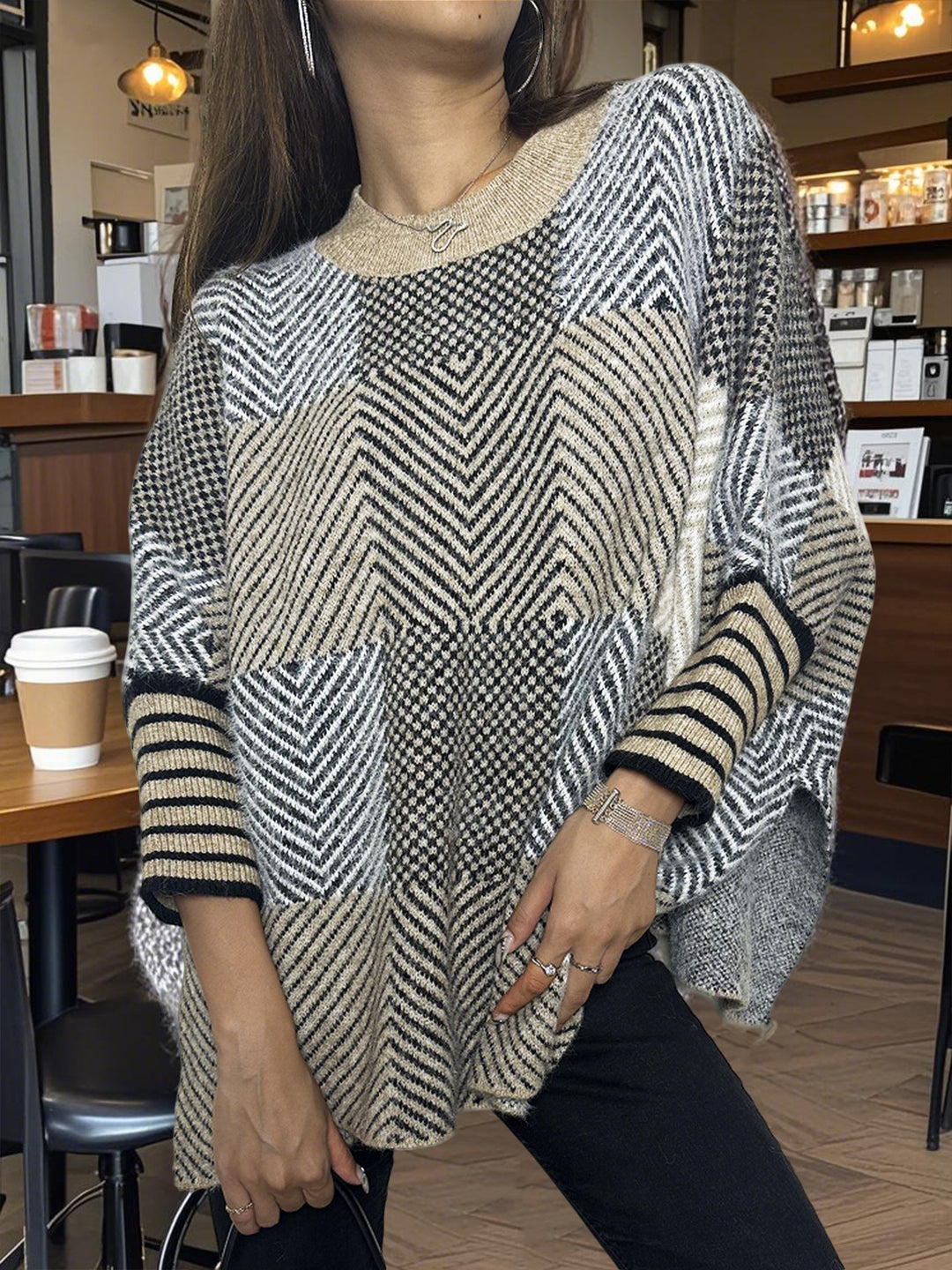 Damer asymmetrisk stickad tröja med zigzagmönster Eva Jonsson-Eva Jonsson