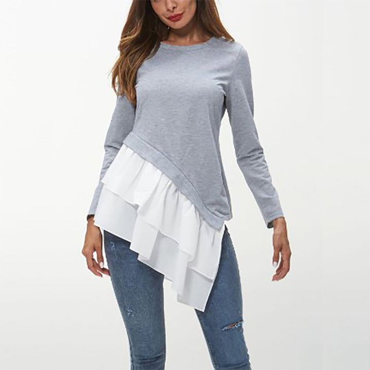 Damer asymmetrisk sweatshirt med flikig volangslutning Eva Jonsson-Eva Jonsson