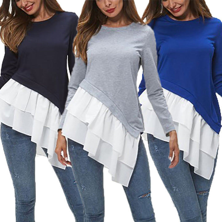 Damer asymmetrisk sweatshirt med flikig volangslutning Eva Jonsson-Eva Jonsson