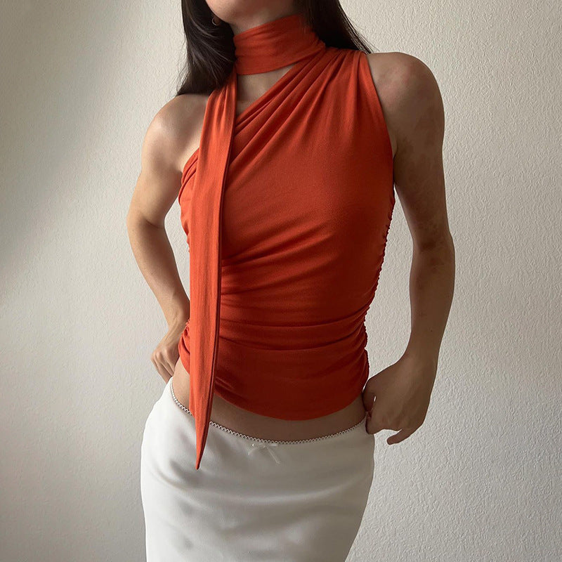 Damer asymmetrisk topp med knytbara slingor och drapering Mirla-Eva Jonsson