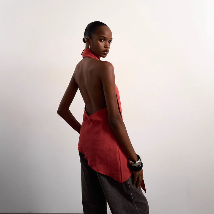 Damer asymmetrisk wrap-overdel med elegant scarf Mirla-Eva Jonsson