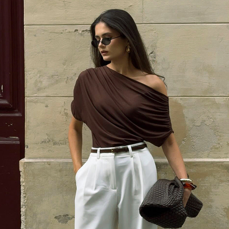 Damer asymmetrisk wrap-overdel med raffinering draperingar Mirla-Eva Jonsson