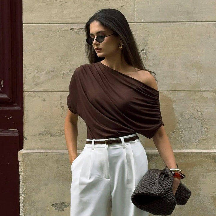 Damer asymmetrisk wrap-overdel med raffinering draperingar Mirla-Eva Jonsson