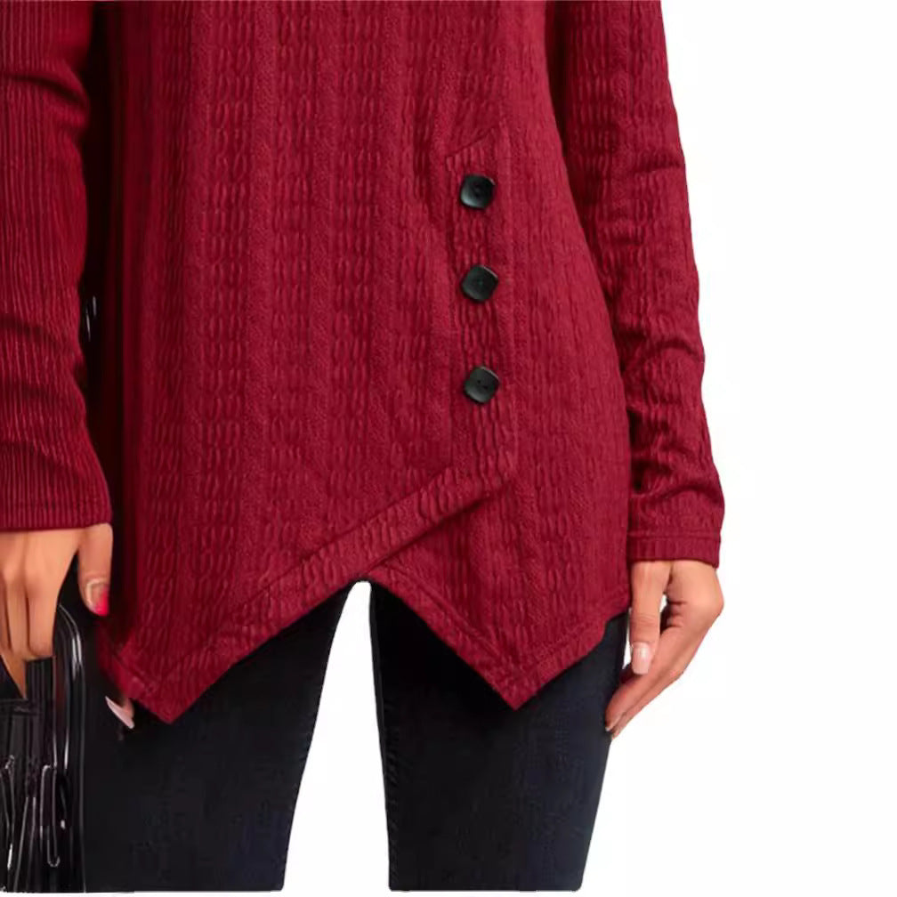 Damer asymmetriskt långärmad tröja med knapprad och strukturerad design Mirla-Eva Jonsson
