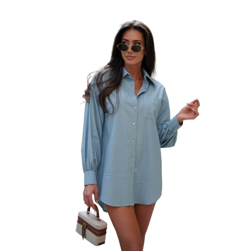 Damer avslappnad Button-Up-skjorta med ballongärmar Eva Jonsson-Eva Jonsson