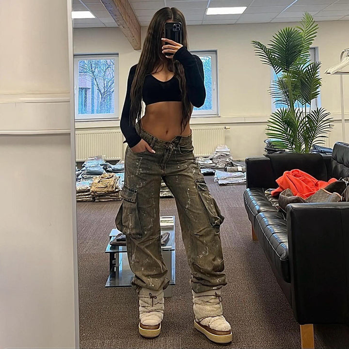Damer avslappnad Cargo-jeans i vintage-stil Mirla-Eva Jonsson