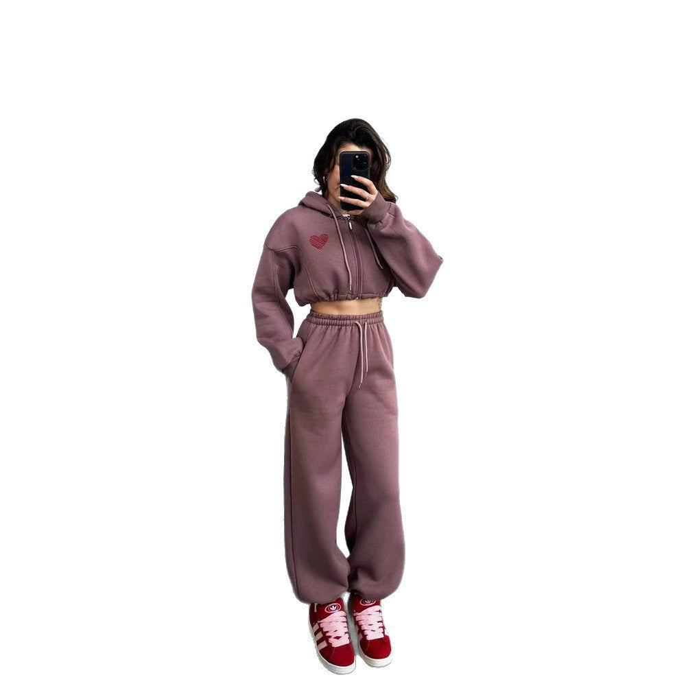 Damer avslappnad Cropped Hoodie och vid Joggingbyxor Set Mirla-Eva Jonsson