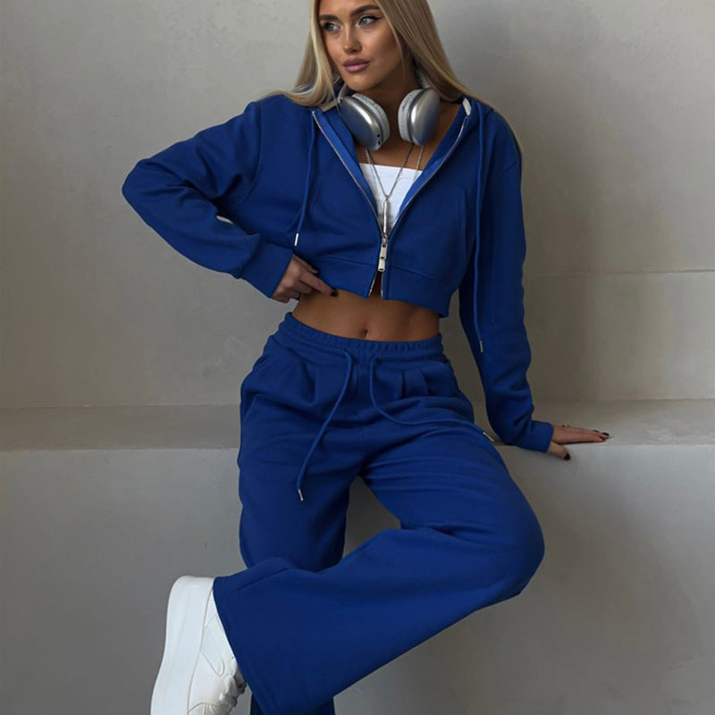 Damer avslappnad Cropped Sweat Set med hög krage och elastiska byxor Mirla-Eva Jonsson