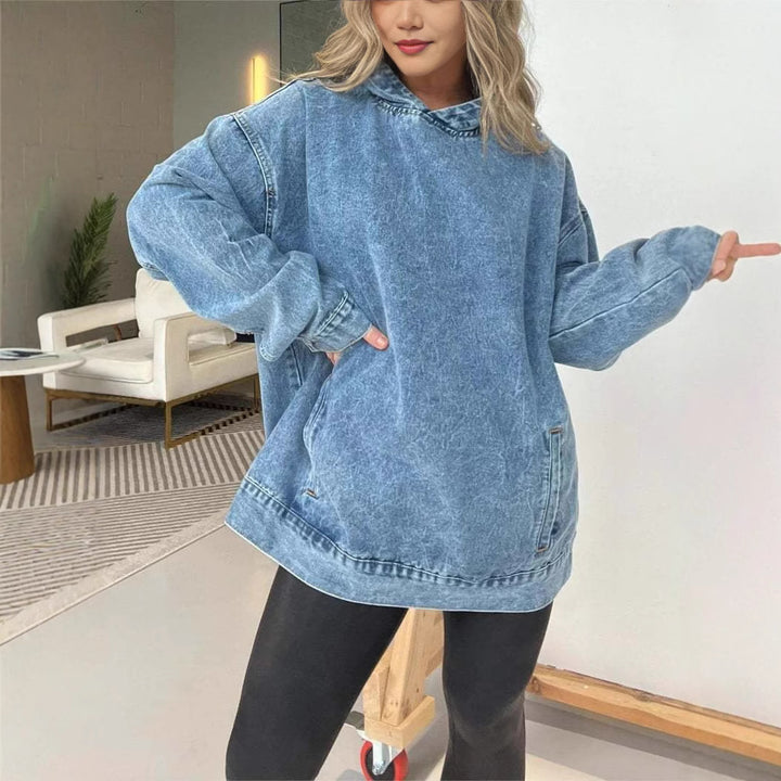Damer avslappnad Denim Hoodie Mirla-Eva Jonsson