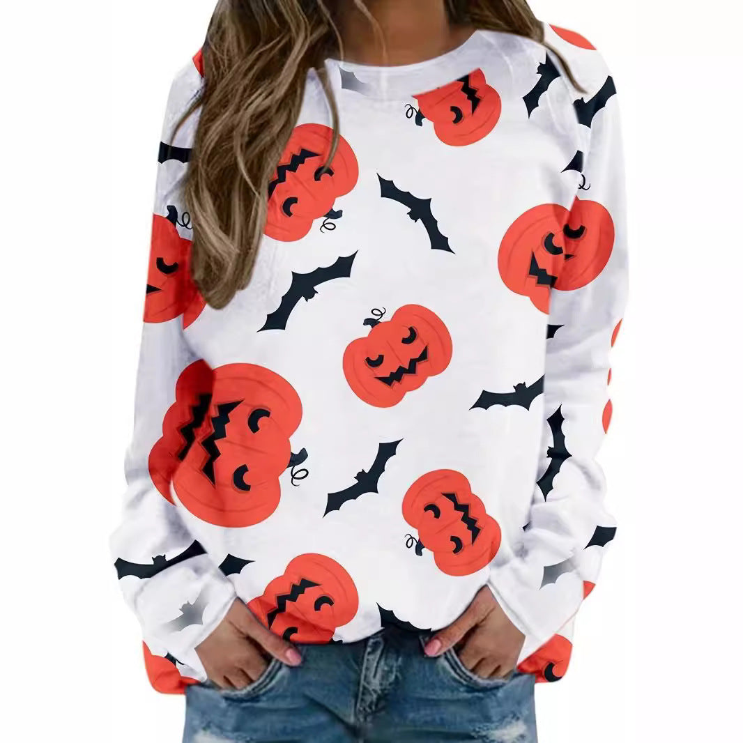 Damer avslappnad Halloween sweatshirt med pumpa- och spindelnätmönster Mirla-Eva Jonsson