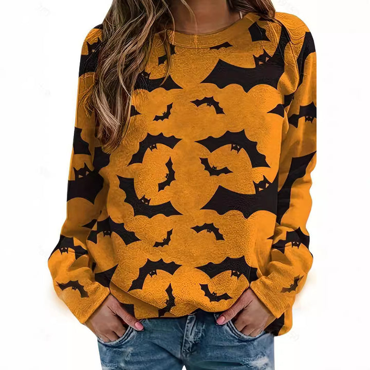 Damer avslappnad Halloween sweatshirt med pumpa- och spindelnätmönster Mirla-Eva Jonsson