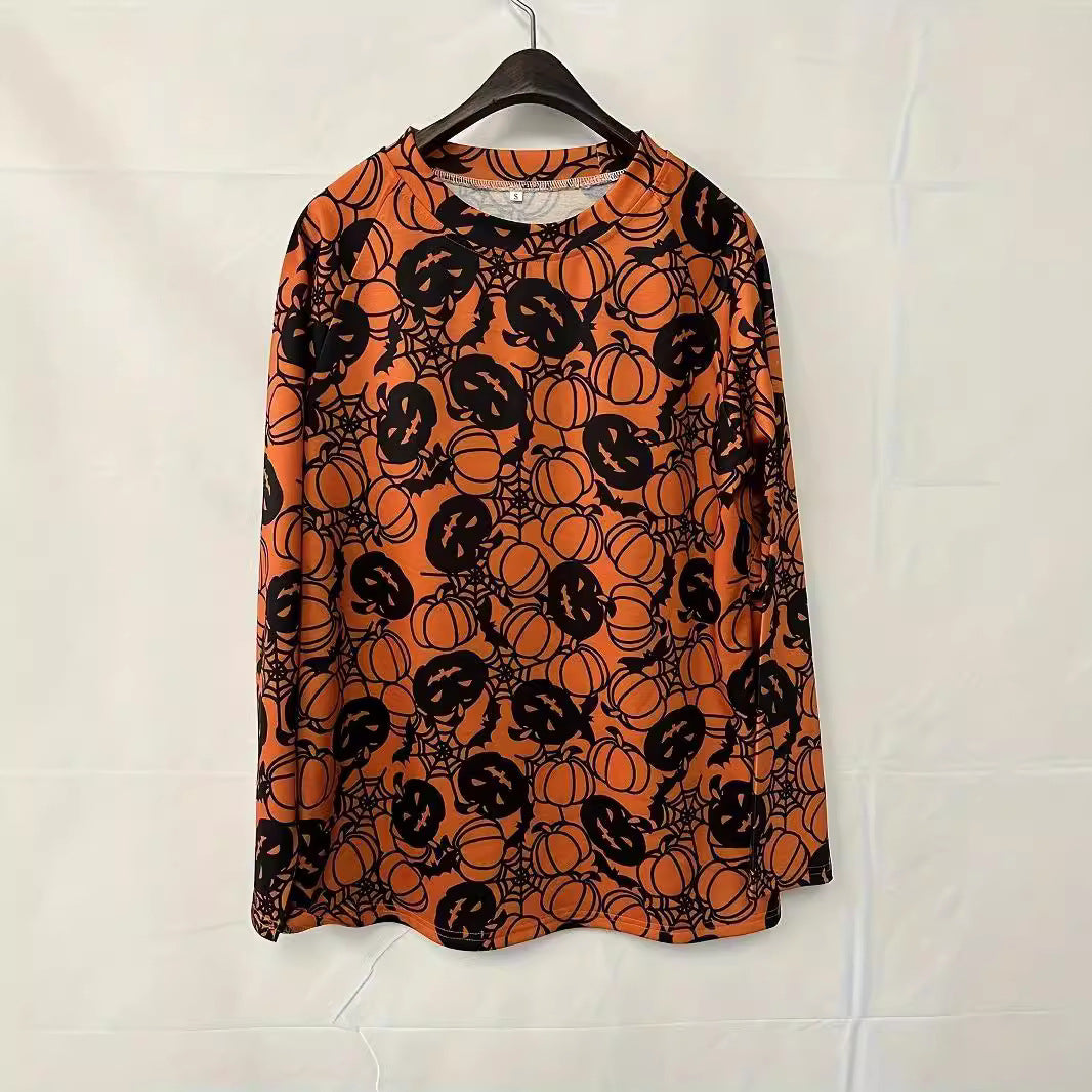 Damer avslappnad Halloween sweatshirt med pumpa- och spindelnätmönster Mirla-Eva Jonsson