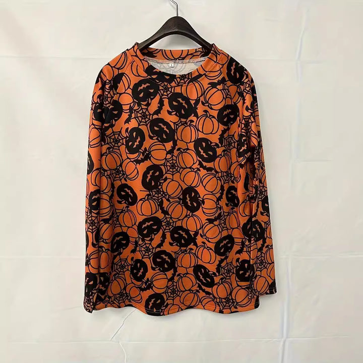 Damer avslappnad Halloween sweatshirt med pumpa- och spindelnätmönster Mirla-Eva Jonsson