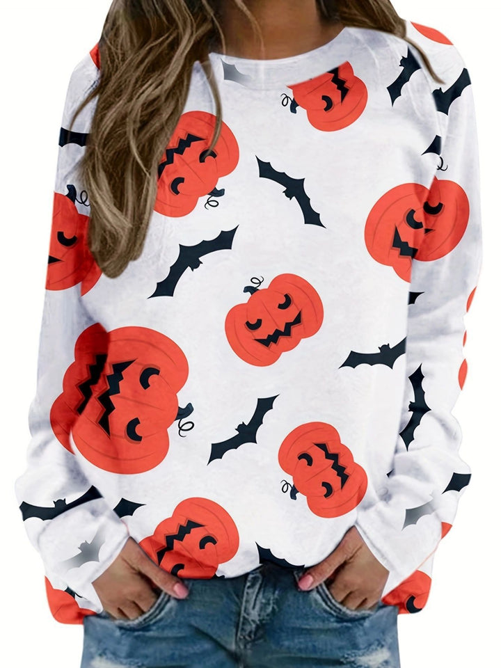 Damer avslappnad Halloween sweatshirt med pumpa- och spindelnätmönster Mirla-Eva Jonsson