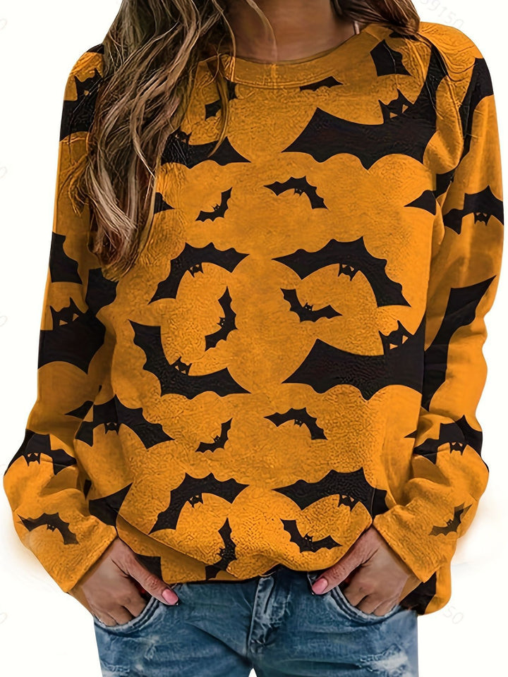 Damer avslappnad Halloween sweatshirt med pumpa- och spindelnätmönster Mirla-Eva Jonsson