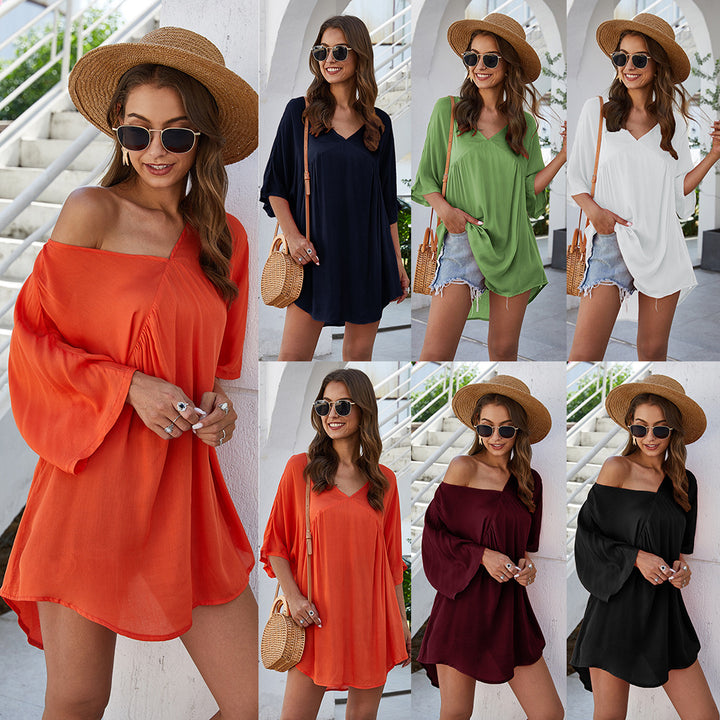 Damer avslappnad Kaftan-klänning med V-ringning och 3/4-ärmar Eva Jonsson-Eva Jonsson