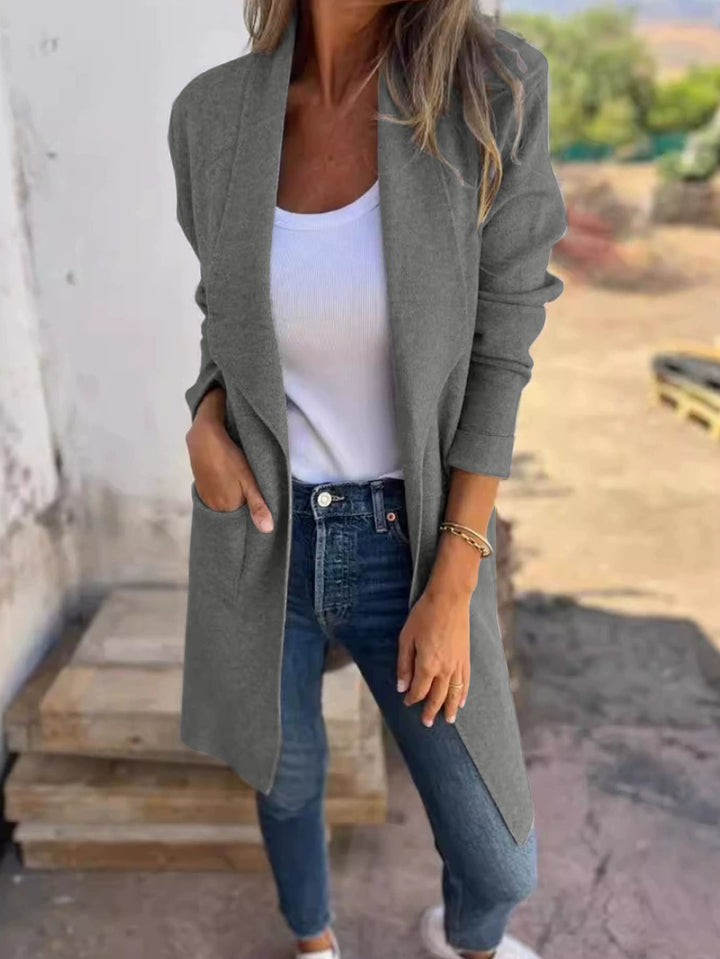 Damer avslappnad Longline stickad jacka med fickor Mirla-Eva Jonsson