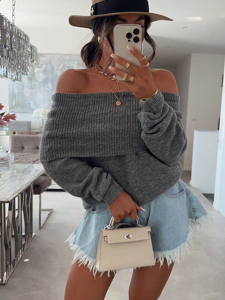 Damer avslappnad Off-Shoulder tröja med ribbstruktur Eva Jonsson-Eva Jonsson