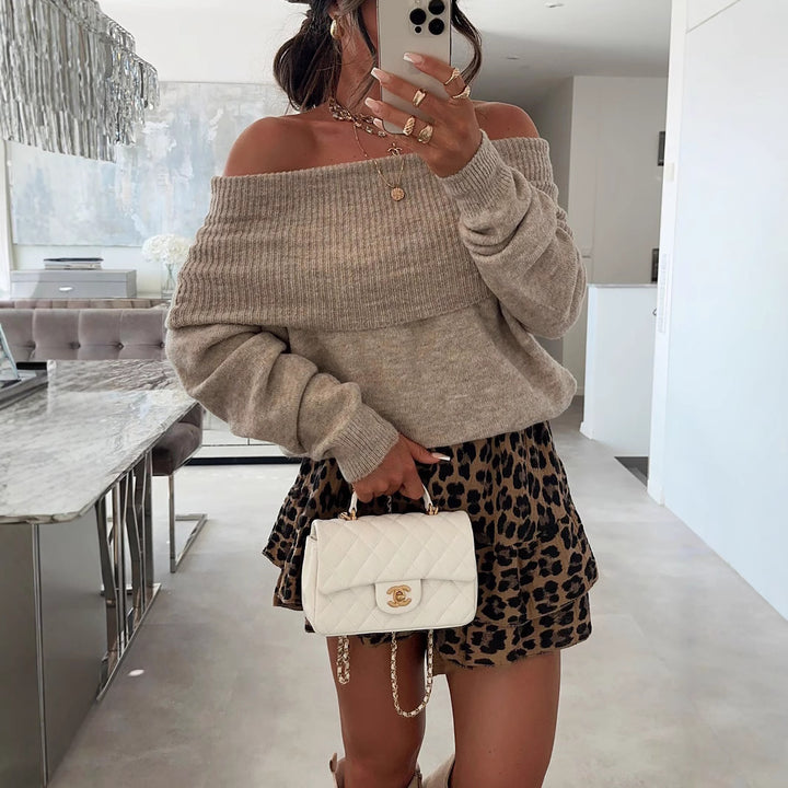 Damer avslappnad Off-Shoulder tröja med ribbstruktur Eva Jonsson-Eva Jonsson