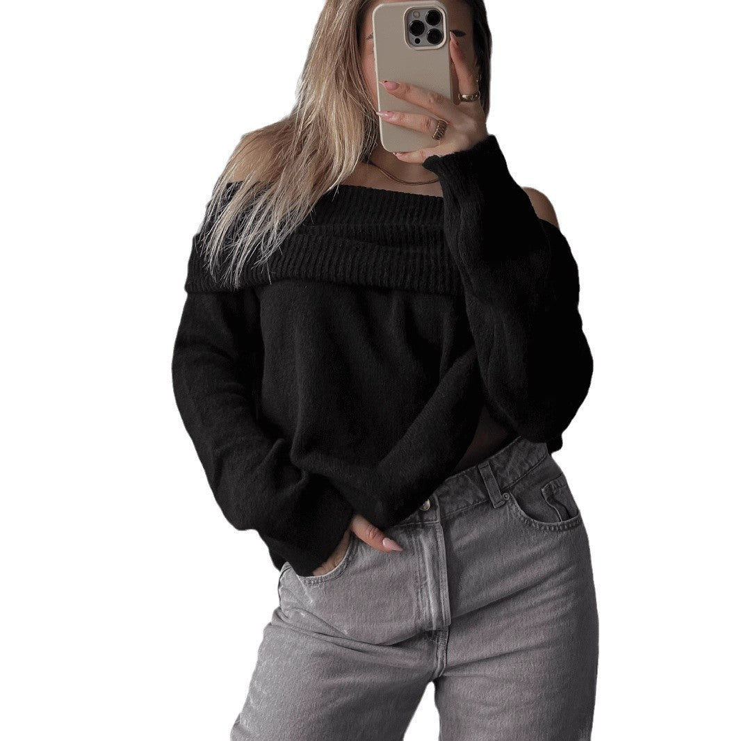 Damer avslappnad Off-Shoulder tröja med ribbstruktur Eva Jonsson-Eva Jonsson