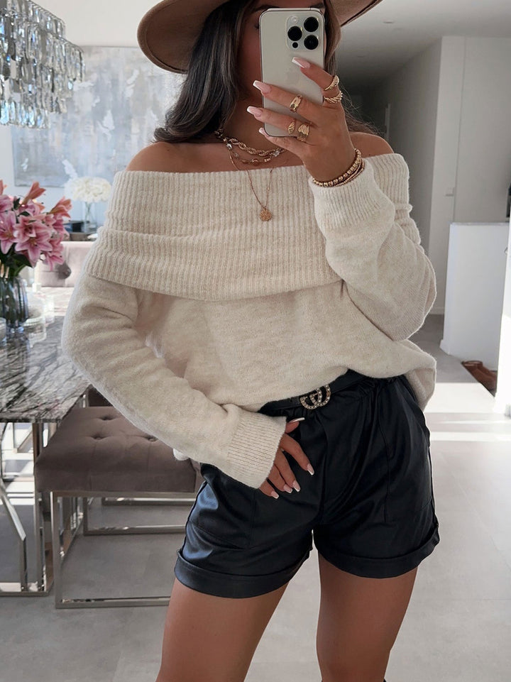 Damer avslappnad Off-Shoulder tröja med ribbstruktur Eva Jonsson-Eva Jonsson