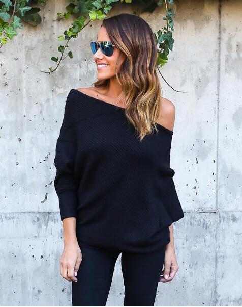 Damer avslappnad Off-Shoulder tröja med strukturerad design och vida ärmar Eva Jonsson-Eva Jonsson