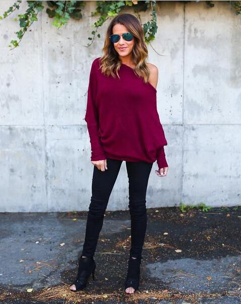 Damer avslappnad Off-Shoulder tröja med strukturerad design och vida ärmar Eva Jonsson-Eva Jonsson