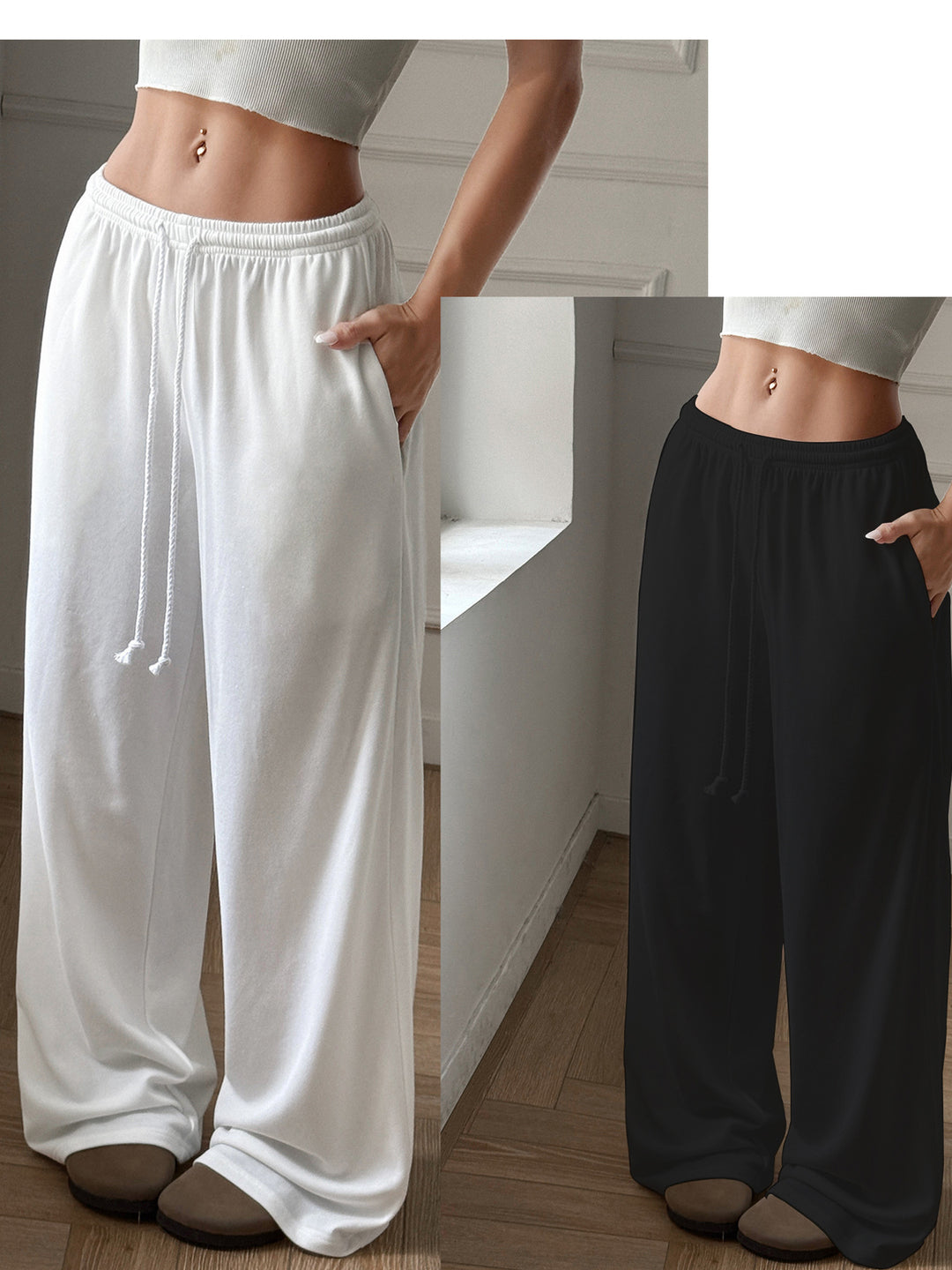 Damer avslappnad Palazzo byxor med elastisk midja och praktiska sidofickor Mirla-Eva Jonsson