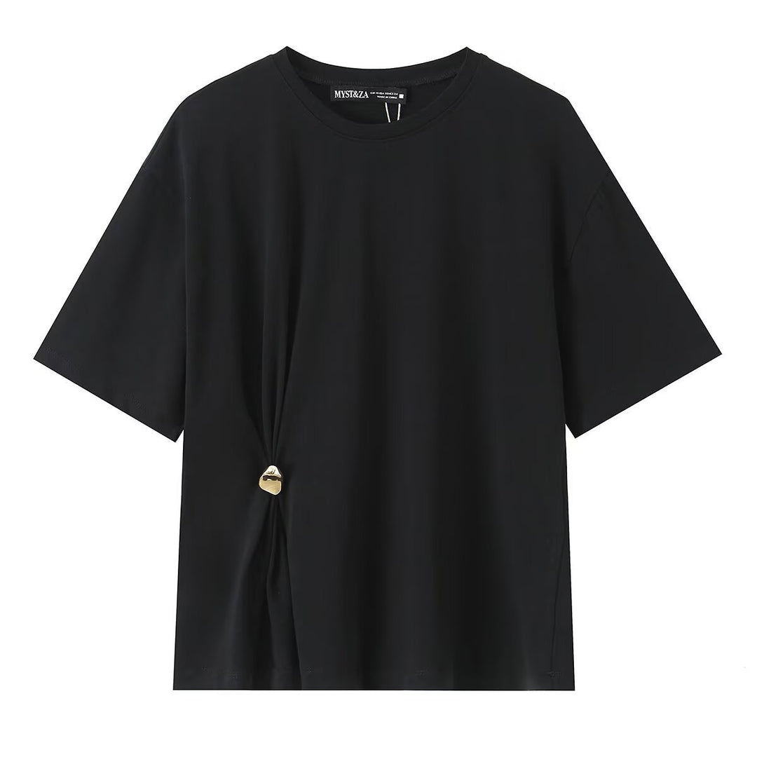 Damer avslappnad T-shirt med elegant knutdetalj Mirla-Eva Jonsson