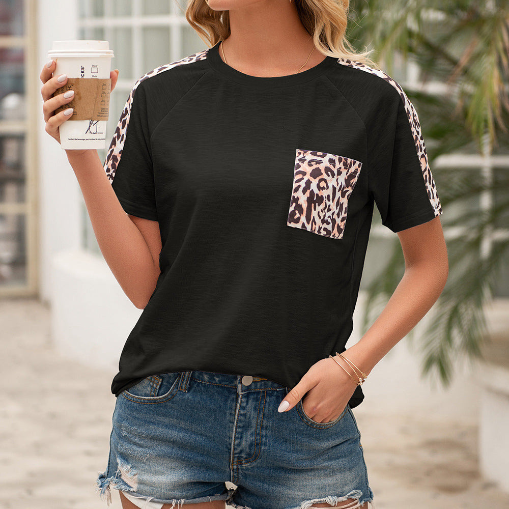 Damer avslappnad T-shirt med modernt djurtryck och praktisk bröstfickedesign Eva Jonsson-Eva Jonsson