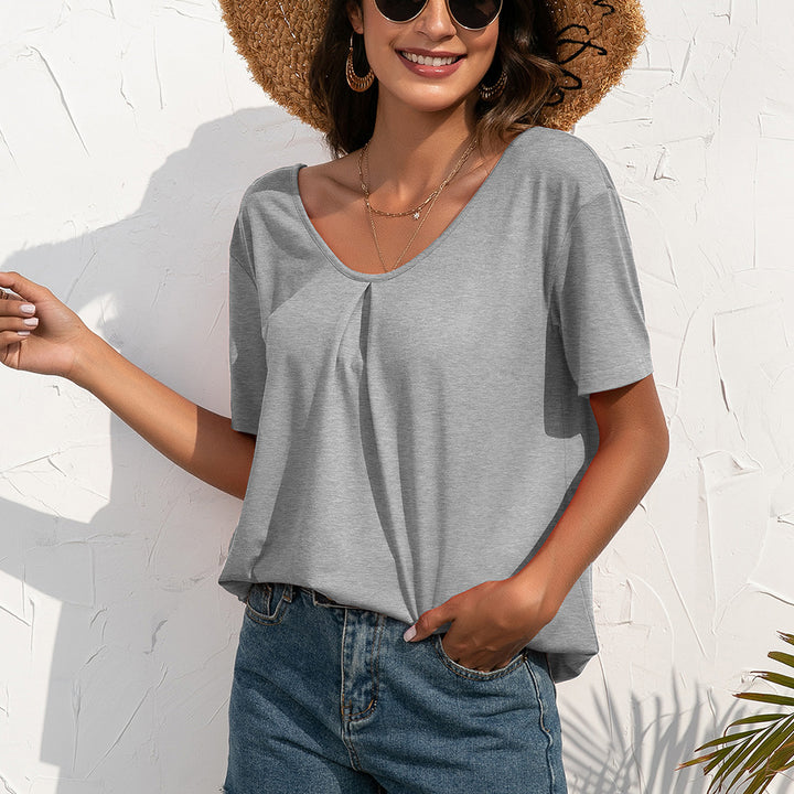 Damer avslappnad V-hals T-shirt med mjukt tyg och bekväm passform Eva Jonsson-Eva Jonsson