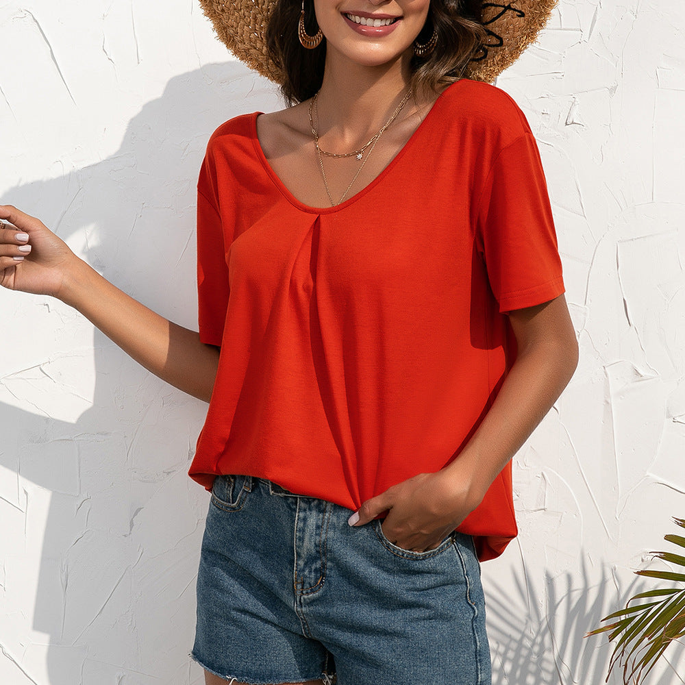 Damer avslappnad V-hals T-shirt med mjukt tyg och bekväm passform Eva Jonsson-Eva Jonsson