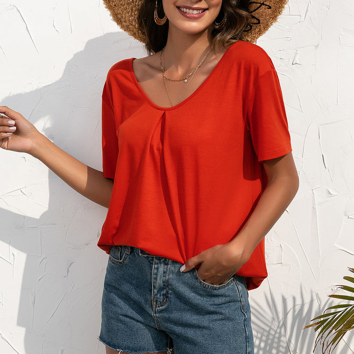 Damer avslappnad V-hals T-shirt med mjukt tyg och bekväm passform Eva Jonsson-Eva Jonsson