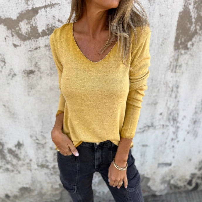 Damer avslappnad V-hals långärmad t-shirt Mirla-Eva Jonsson