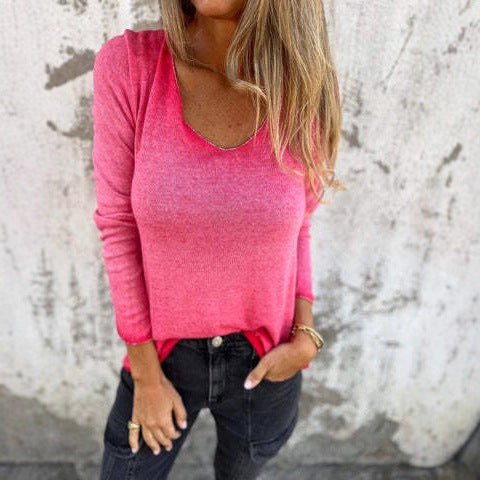 Damer avslappnad V-hals långärmad t-shirt Mirla-Eva Jonsson