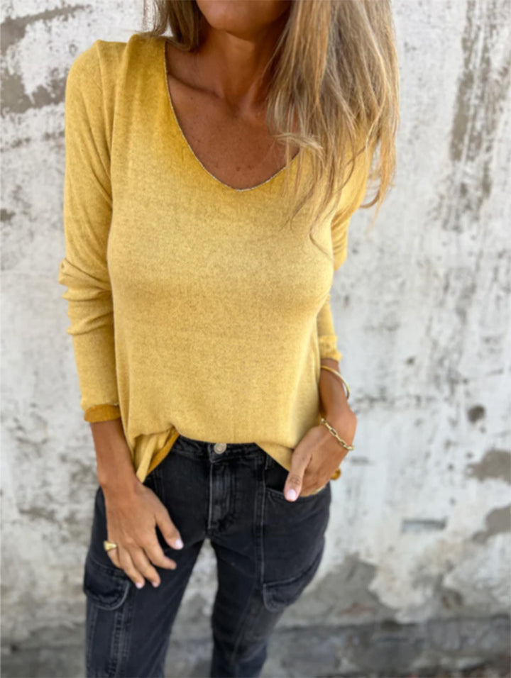 Damer avslappnad V-hals långärmad t-shirt Mirla-Eva Jonsson